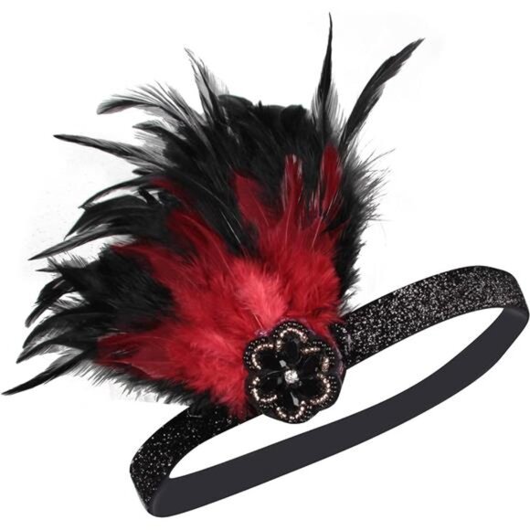 Flapper Headband for Women Red Black - Picture 1 of 4